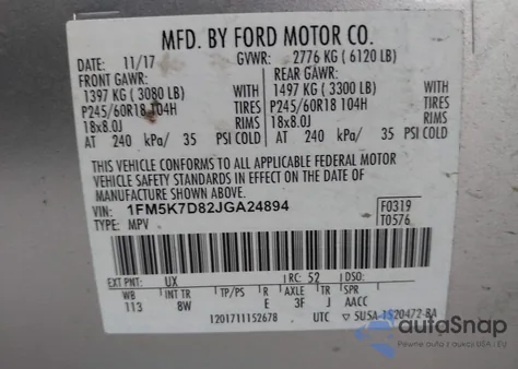 2018 Ford Explorer Xlt z USA, uszkodzony, nr VIN 1FM5K7D82JGA24894